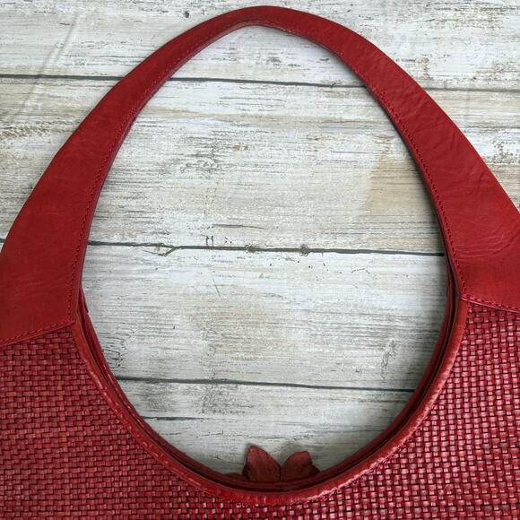 Paolo Masi Y2K Purse Hobo Bag Red Leather Woven Flower Boho Hippie Festival - Picture 10 of 16